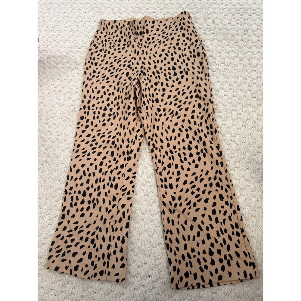 Crown & Ivy Tan Black Animal Brushstroke Print Wide Leg Cropped Pants Size 14 - Picture 1 of 5